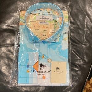 World Map Print Long Sleeve Shirt - Blue